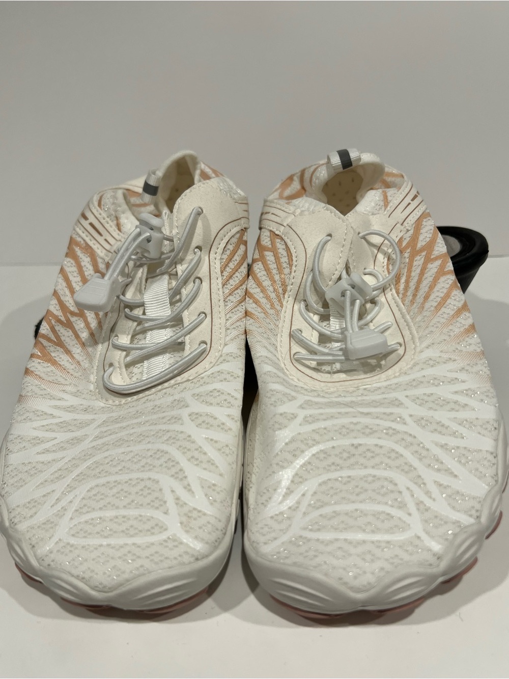 Women's White Sneakers with Rose Gold Accents - Slip-On Athletic Style